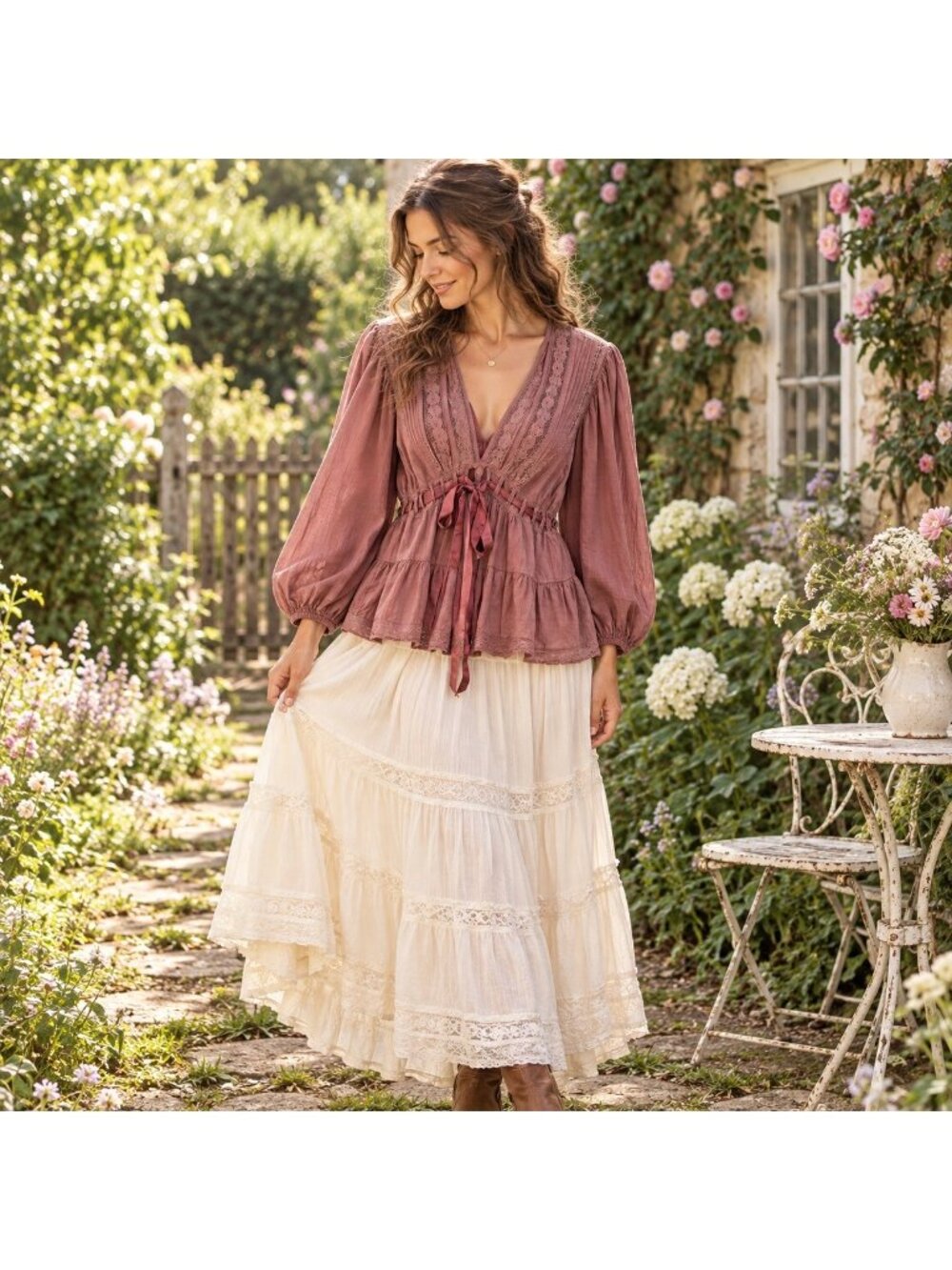 Free People Womens Favorite Romance Tunic Blouse Size Small Rose Lace Boho Fairy